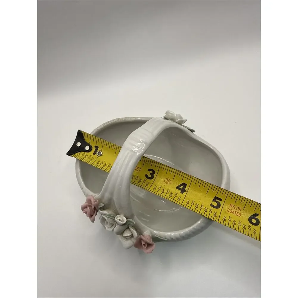 White Porcelain Basket with Pink & White Roses 5”